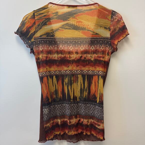 VTG Sonia Fortuna Firenze Short Sleeve Y2K Sheer Embroidered Tee Sz X-Large XL - Picture 2 of 10